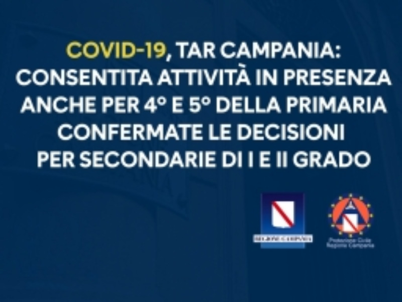 TAR CAMPANIA - CONSENTITA ATTIVITÀ IN PRESENZA ANCHE PER LE CLASSI 4° e 5° DELLA PRIMARIA.