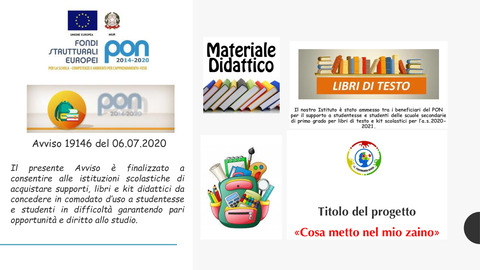 FSE 2020/2021 Kit scolastici Avviso 19146 del 06.07.2020 - SELEZIONE SCUOLA SEC. I GRADO